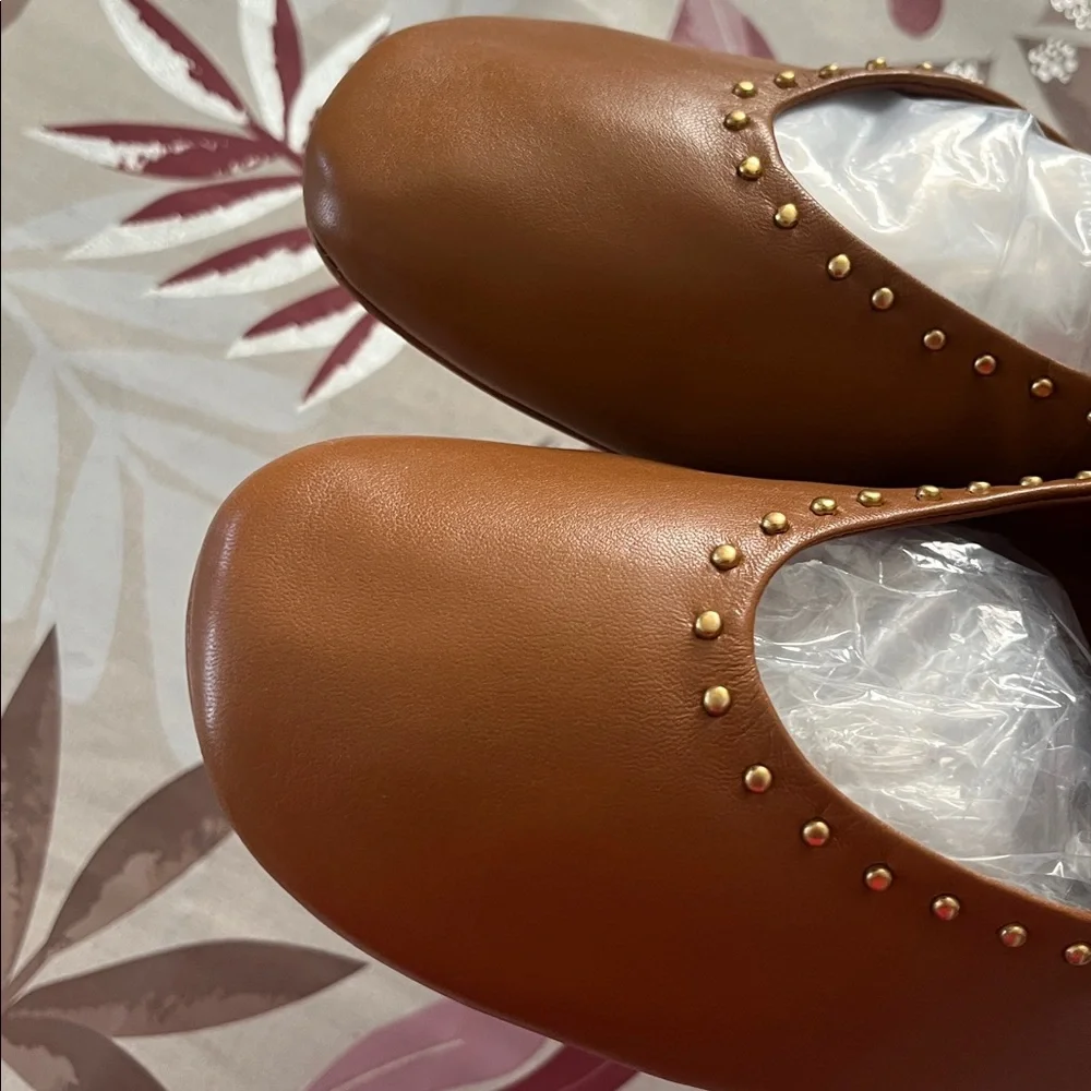 Reformation  Bethany Stud-Detailed Leather Ballet Flats RumLeather Studs New